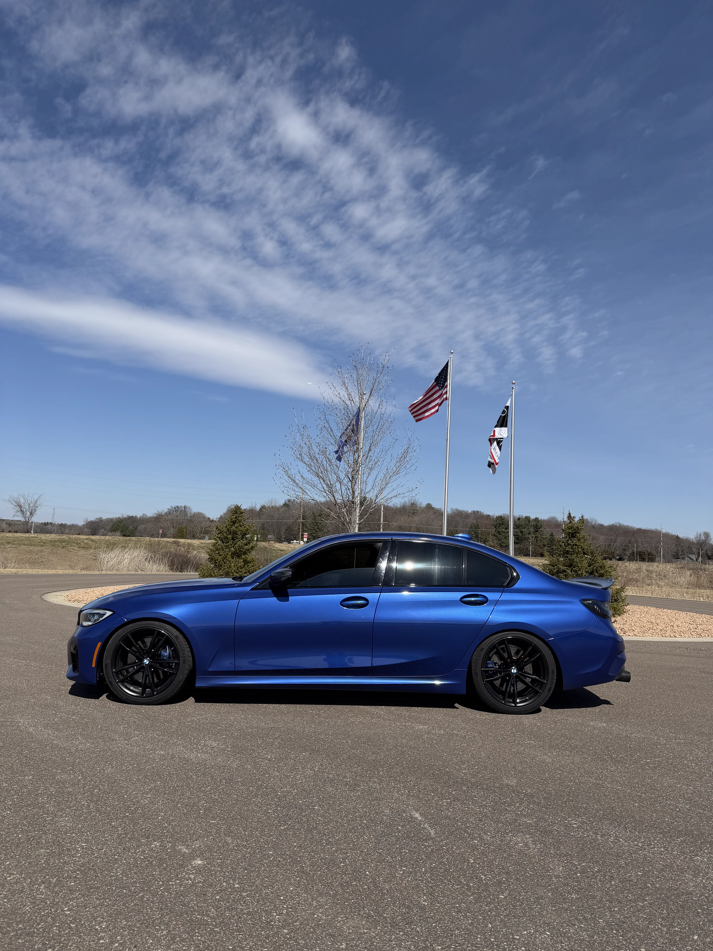 Blue BMW 3 Series after suspension work at The Upgrade Shop